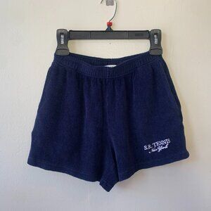 Sporty & Rich Navy Terry Cloth Tennis Shorts Preppy